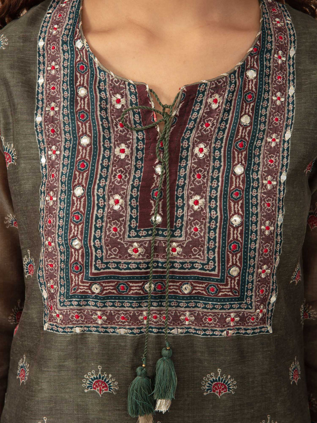 Likha Green Gotapatti Embroidered Kurta Sharara and Dupatta LIKSKD96 (Set of 3)