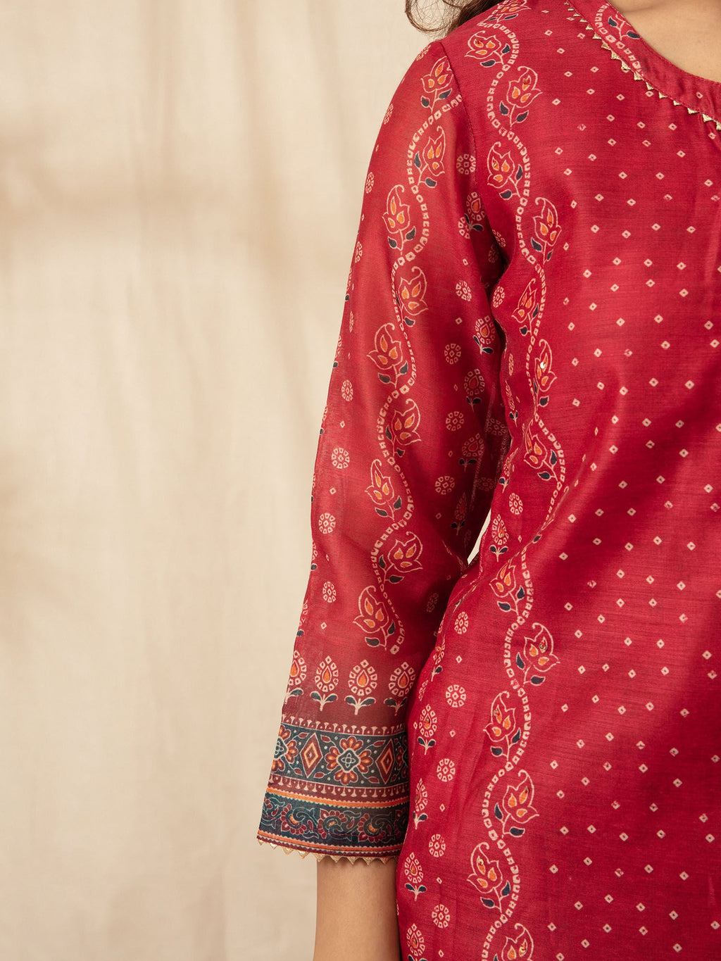Likha Maroon with Bandhani Printed Kurta Sharara and Dupatta LIKSKD100 (Set of 3)
