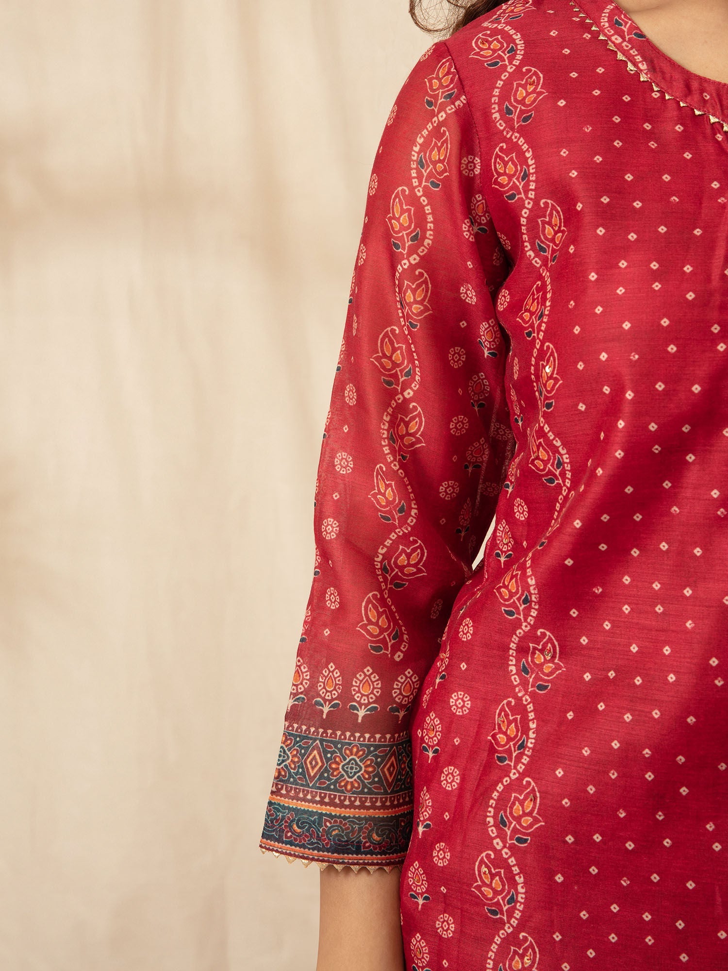 Likha Maroon with Bandhani Printed Kurta Sharara and Dupatta LIKSKD100 (Set of 3)
