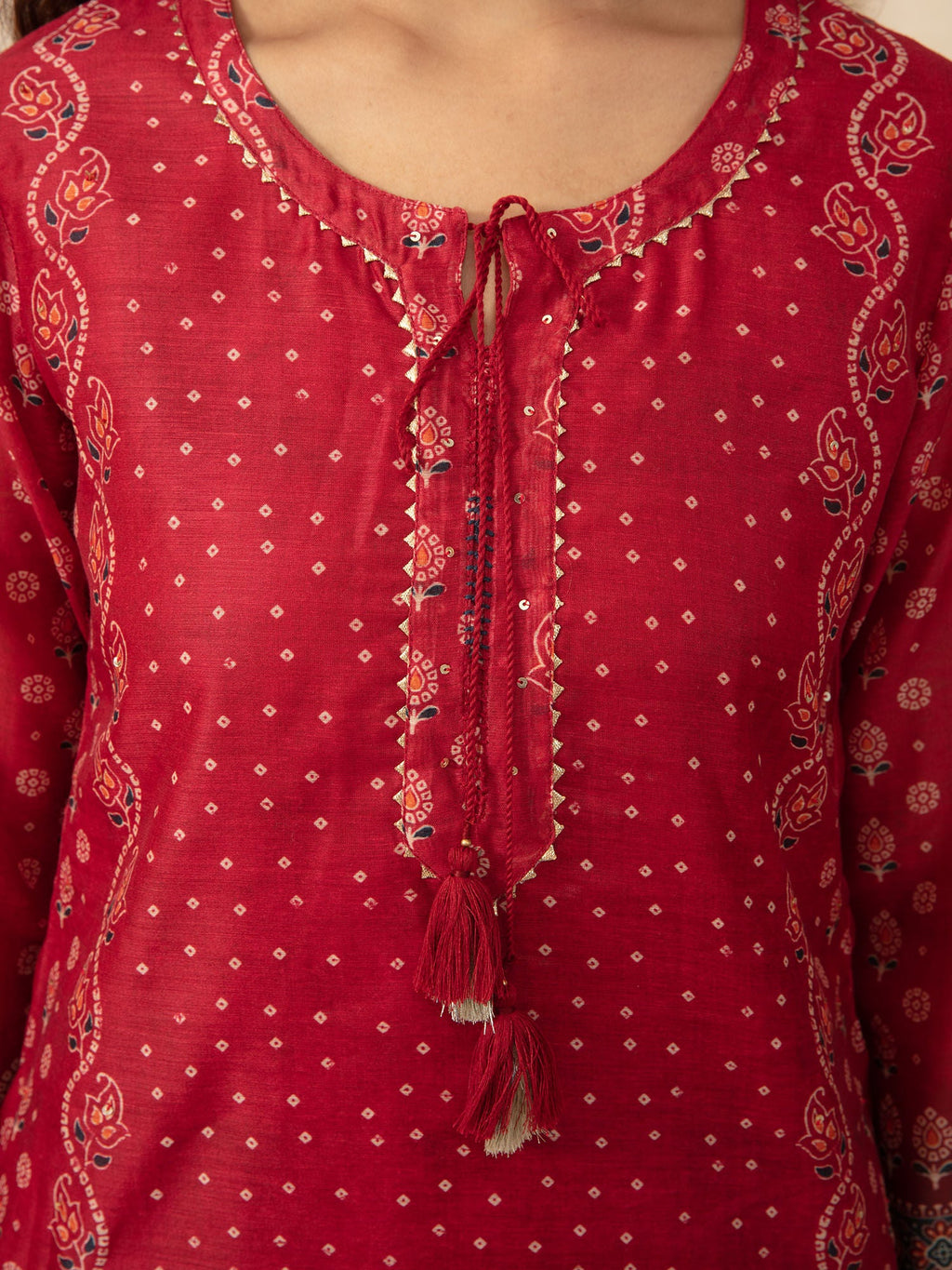 Likha Maroon with Bandhani Printed Kurta Sharara and Dupatta LIKSKD100 (Set of 3)