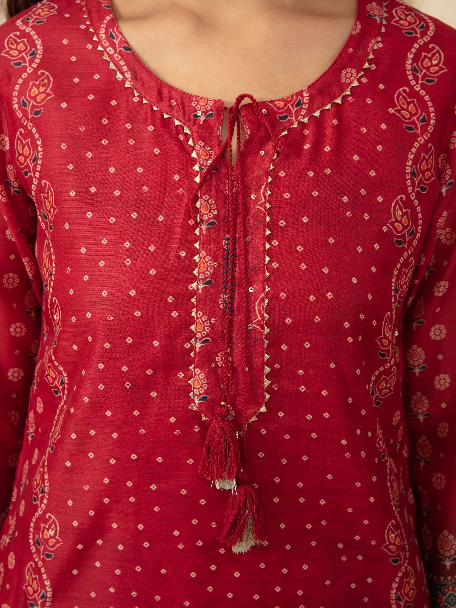 Likha Maroon with Bandhani Printed Kurta Sharara and Dupatta LIKSKD100 (Set of 3)