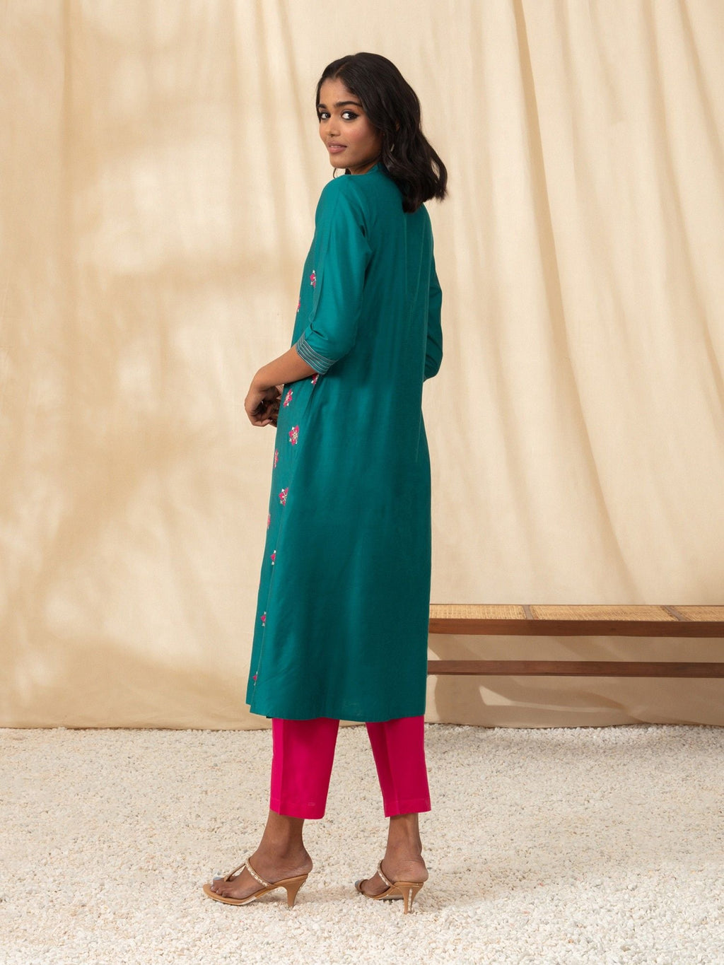 Likha Teal Blue Art Silk Embroidered Co-ord Set LIKSKD243 (Set of 2)
