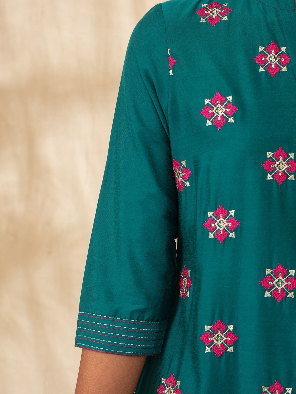Likha Teal Blue Art Silk Embroidered Co-ord Set LIKSKD243 (Set of 2)