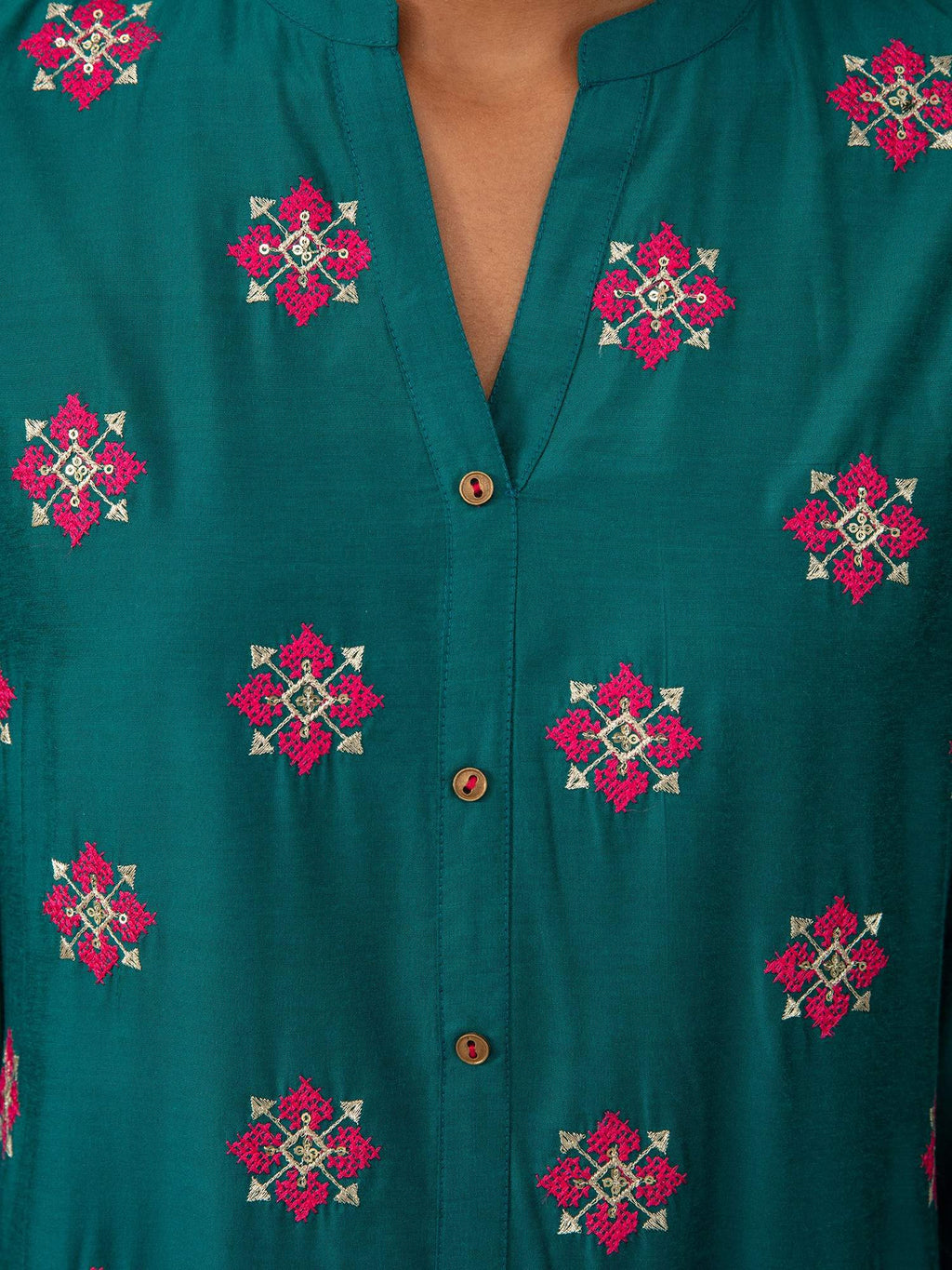 Likha Teal Blue Art Silk Embroidered Co-ord Set LIKSKD243 (Set of 2)