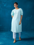 Likha Blue Cotton Slub Embroidered Co-ord Set LIKSKD245 (Set of 2)
