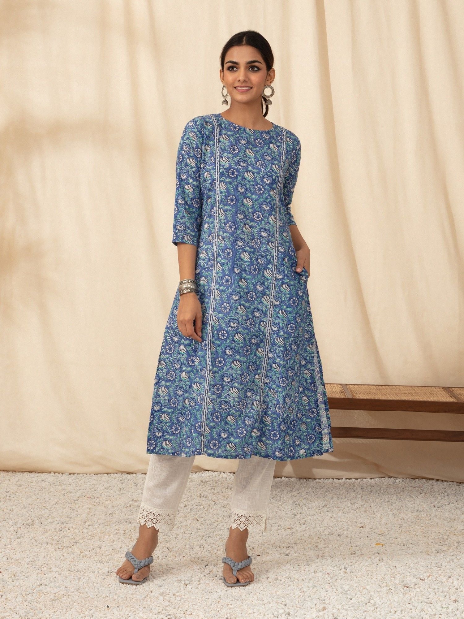 Likha Blue Hand Block Printed Co-ord Set LIKSKD78 (Set of 2)