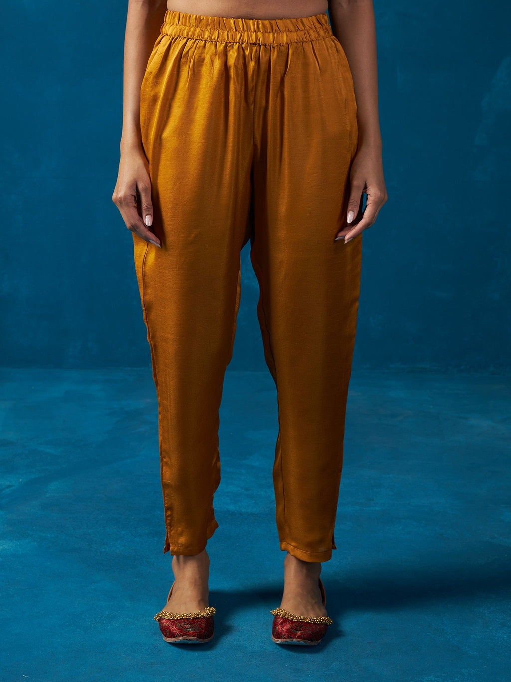 Likha Mustard Satin Silk Kurta Pant and Brocade Dupatta LIKSKD129 (Set of 3)