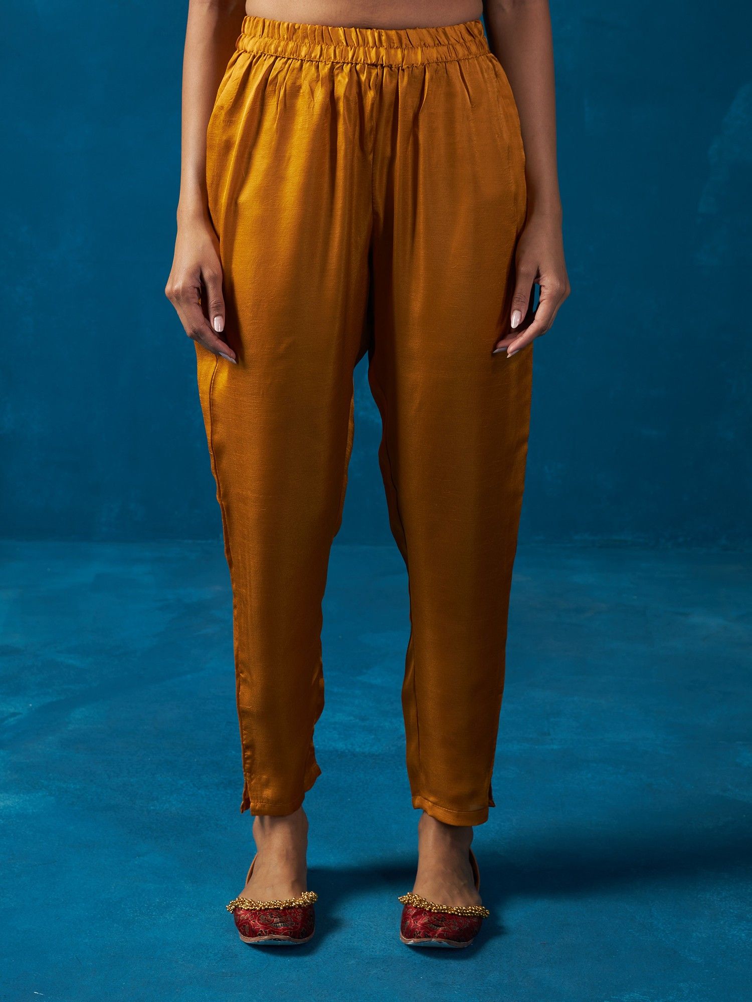 Likha Mustard Satin Silk Kurta Pant and Brocade Dupatta LIKSKD129 (Set of 3)