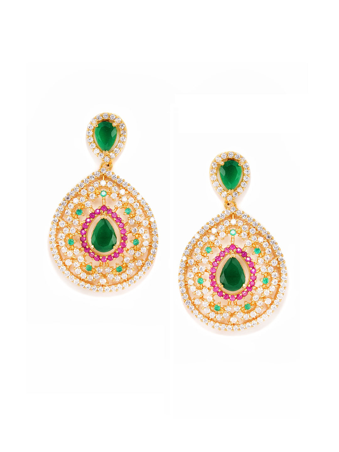 Saraf RS Jewellery Women Gold-Polished Multi Coloured AD Studded Pearl Mala & Earrings Set