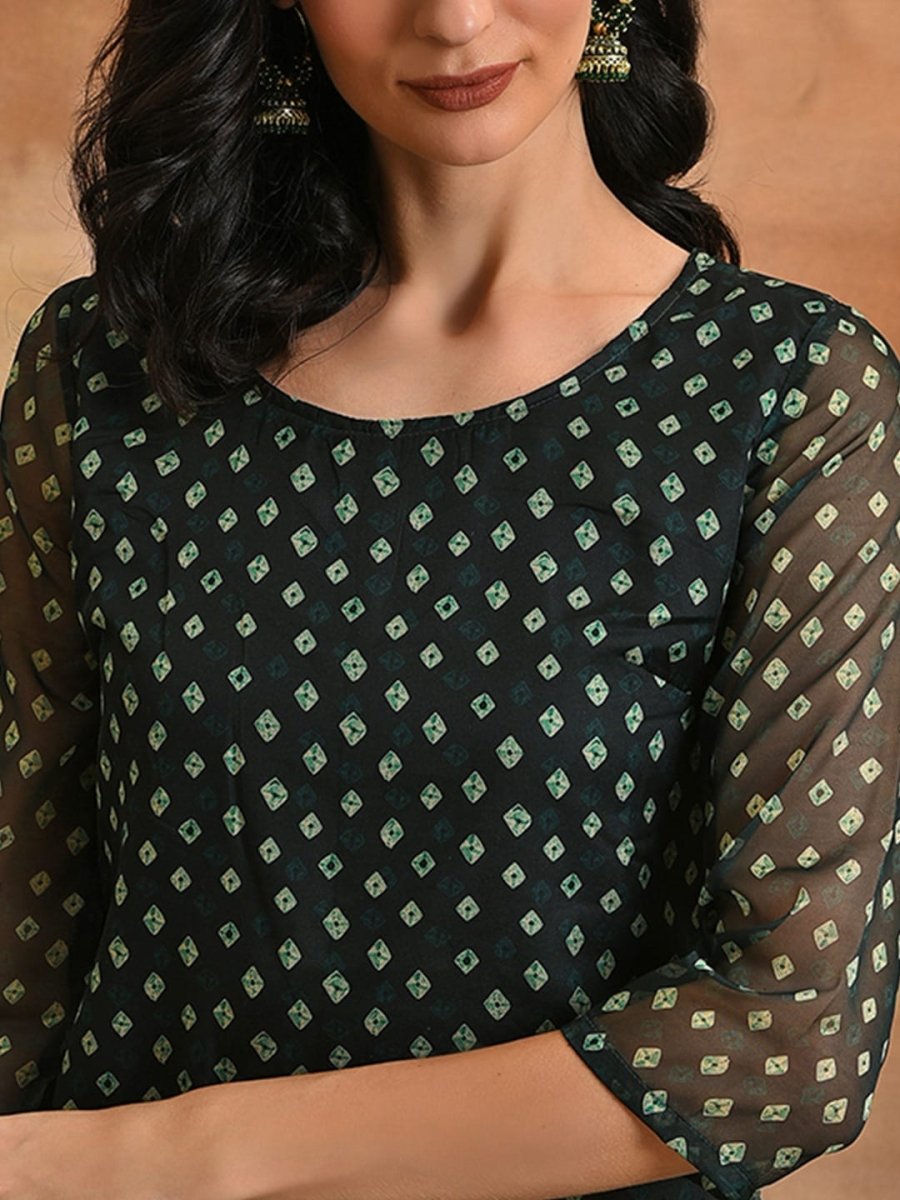 Aks Bandhani Printed Organza Anarkali Kurta
