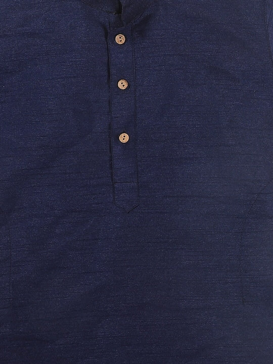 Vastramay Sishu Boys Navy Blue & Golden Silk Blend Kurta with Dhoti Pants