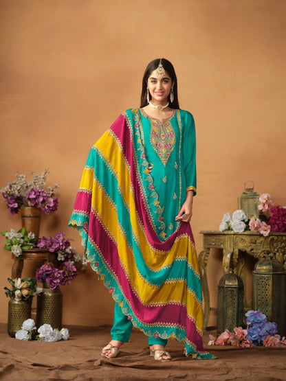 Anaita Blue Embroidered Soft Organza Salwar Suit