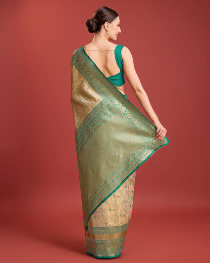 Monjolika Fashion Glamour And Tradition With This Beige Color Zari Woven Banarasi Tissue Silk Saree
