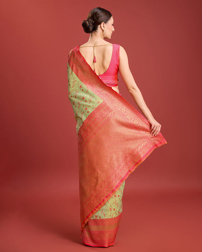 Monjolika Fashion Glamour And Tradition With This Pastel Green Color Zari Woven Banarasi Tissue Silk Saree