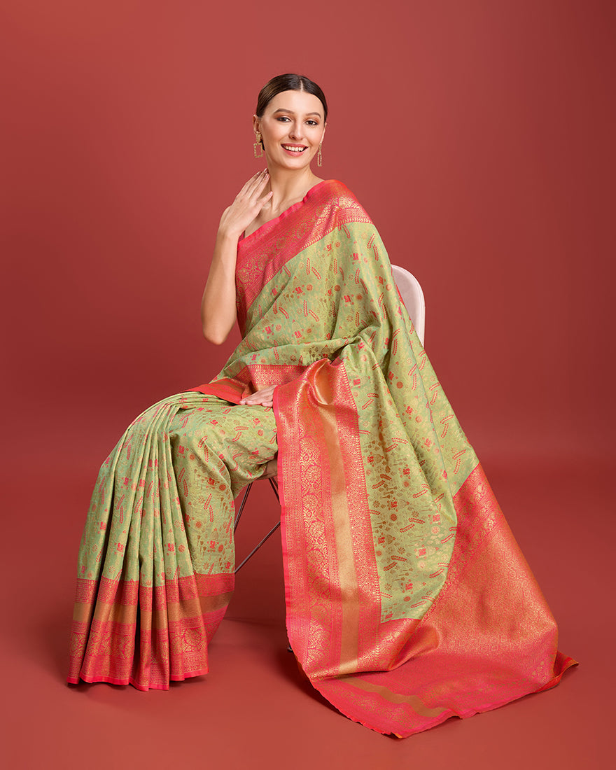 Monjolika Fashion Glamour And Tradition With This Pastel Green Color Zari Woven Banarasi Tissue Silk Saree