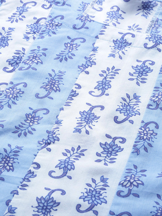 Anayna Women Blue & White Ethnic Motifs Screen Print A-Line Maternity & Nursing Kurta