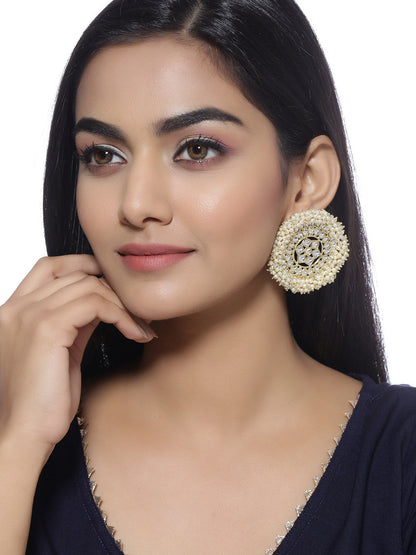 Shoshaa off-White Gold-Polished Kundan Studded & Beaded Circular Drop Earrings