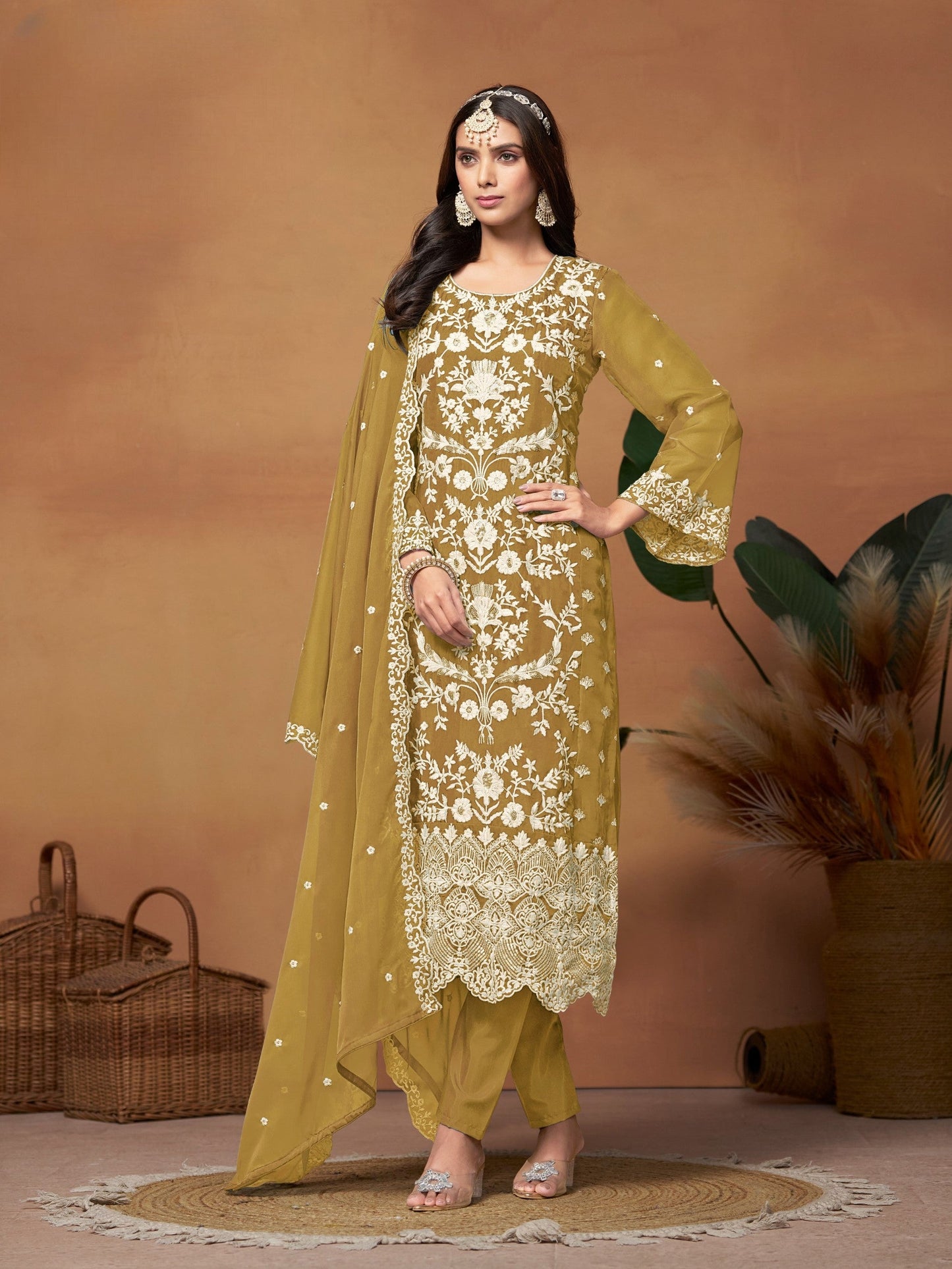 Anaita Mehendi Embroidered Soft Organza Salwar Suit