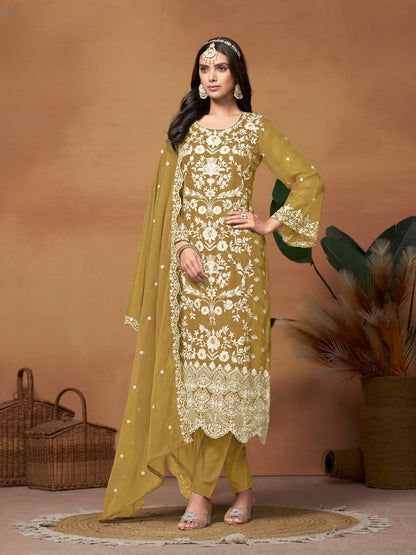 Anaita Mehendi Embroidered Soft Organza Salwar Suit
