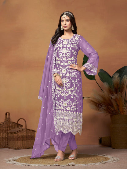 Anaita Lavender Embroidered Soft Organza Salwar Suit