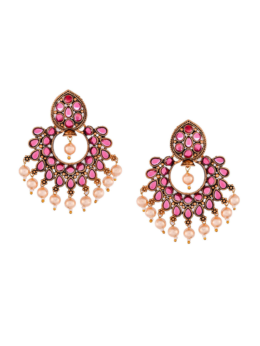 Shoshaa Magenta Gold-Polished Contemporary Drop Earrings