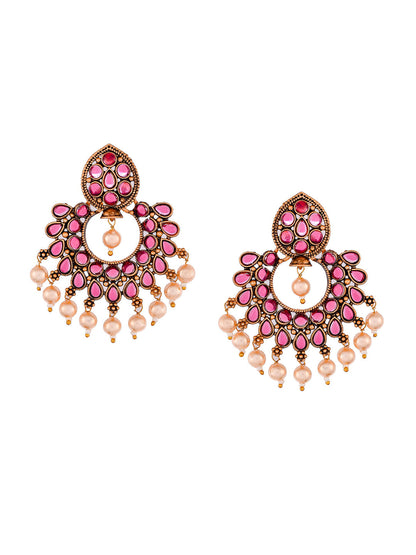 Shoshaa Magenta Gold-Polished Contemporary Drop Earrings