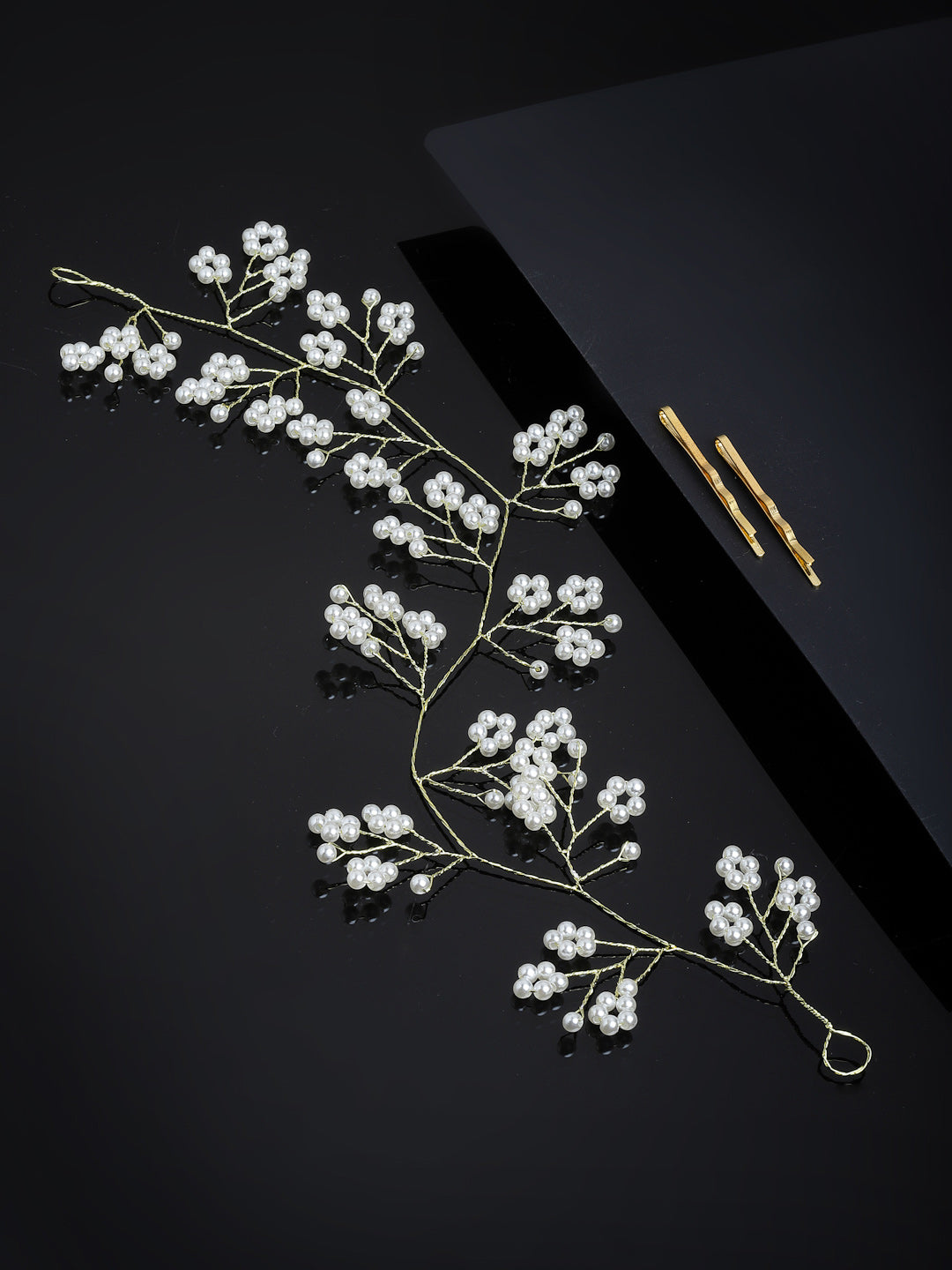 Panash Women Gold-Toned & White Beaded Tiara