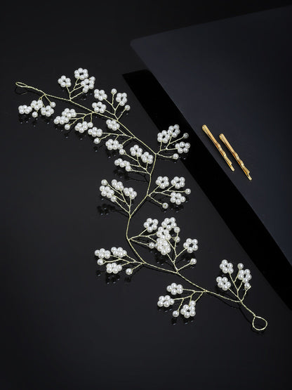 Panash Women Gold-Toned & White Beaded Tiara