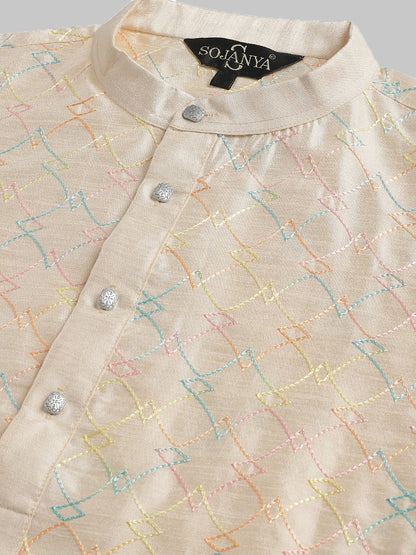 Sojanya Band Collar Embroidered Cotton Silk Kurta