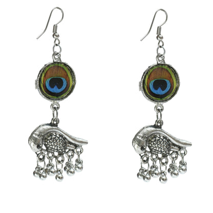 Mominos Fashion Johar Kamal Oxidised Silver-Plated Brass Finish Peacock Design Long Necklace Set For Women