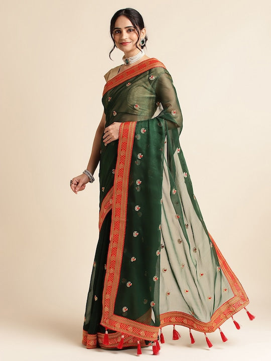 Fabmora Ethnic Motifs Embroidered Net Saree