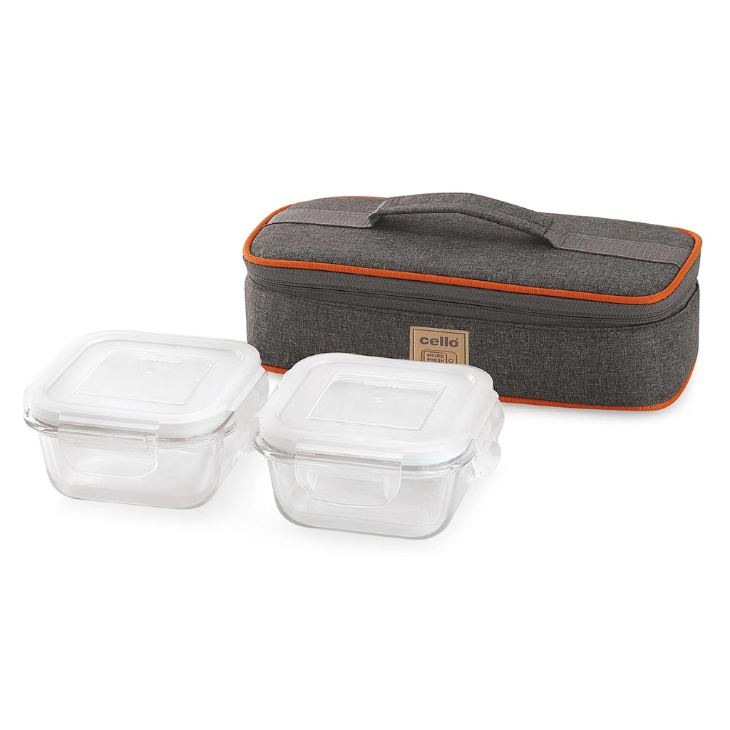 Cello Royale Borosilicate Glass Lunch Box Horizontal Set of 3 with Jacket