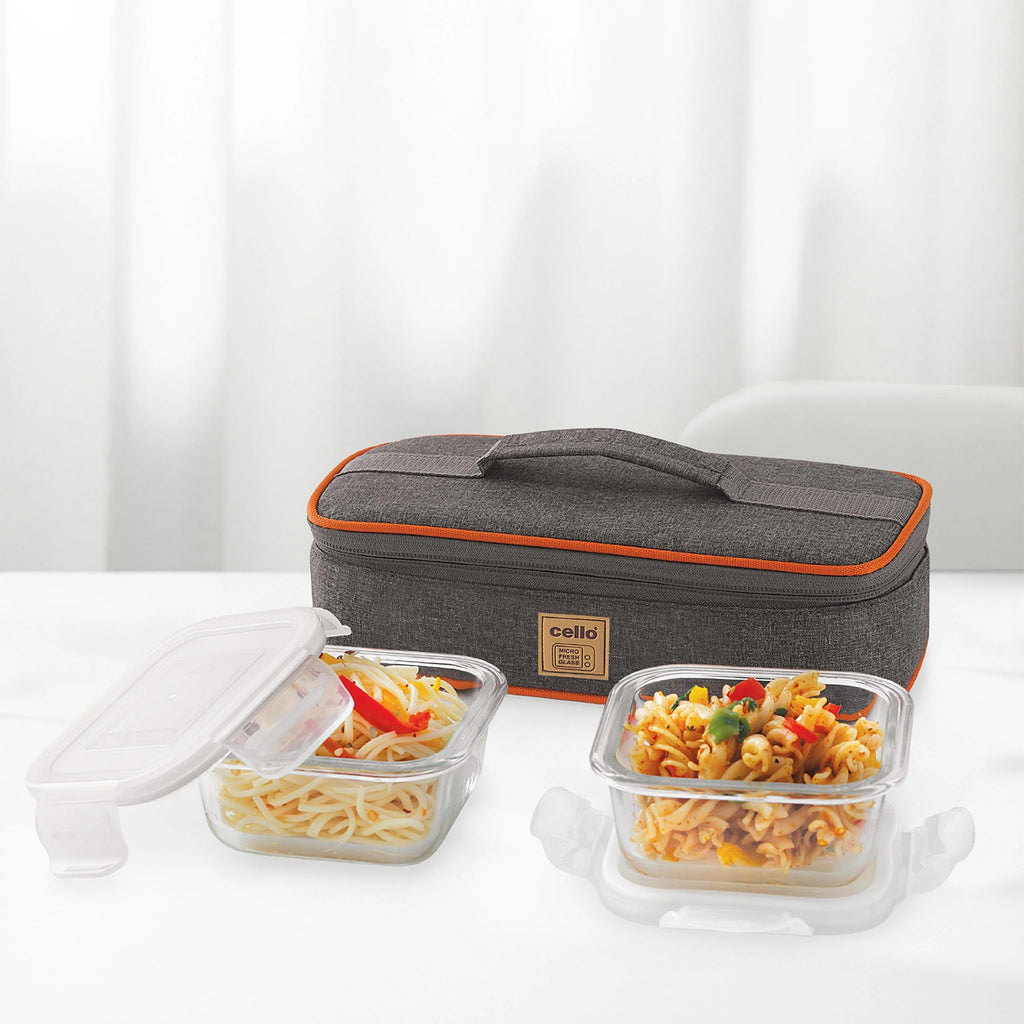 Cello Royale Borosilicate Glass Lunch Box Horizontal Set of 3 with Jacket