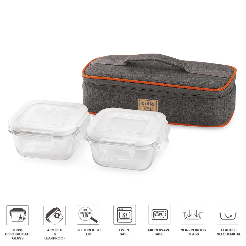 Cello Royale Borosilicate Glass Lunch Box Horizontal Set of 3 with Jacket