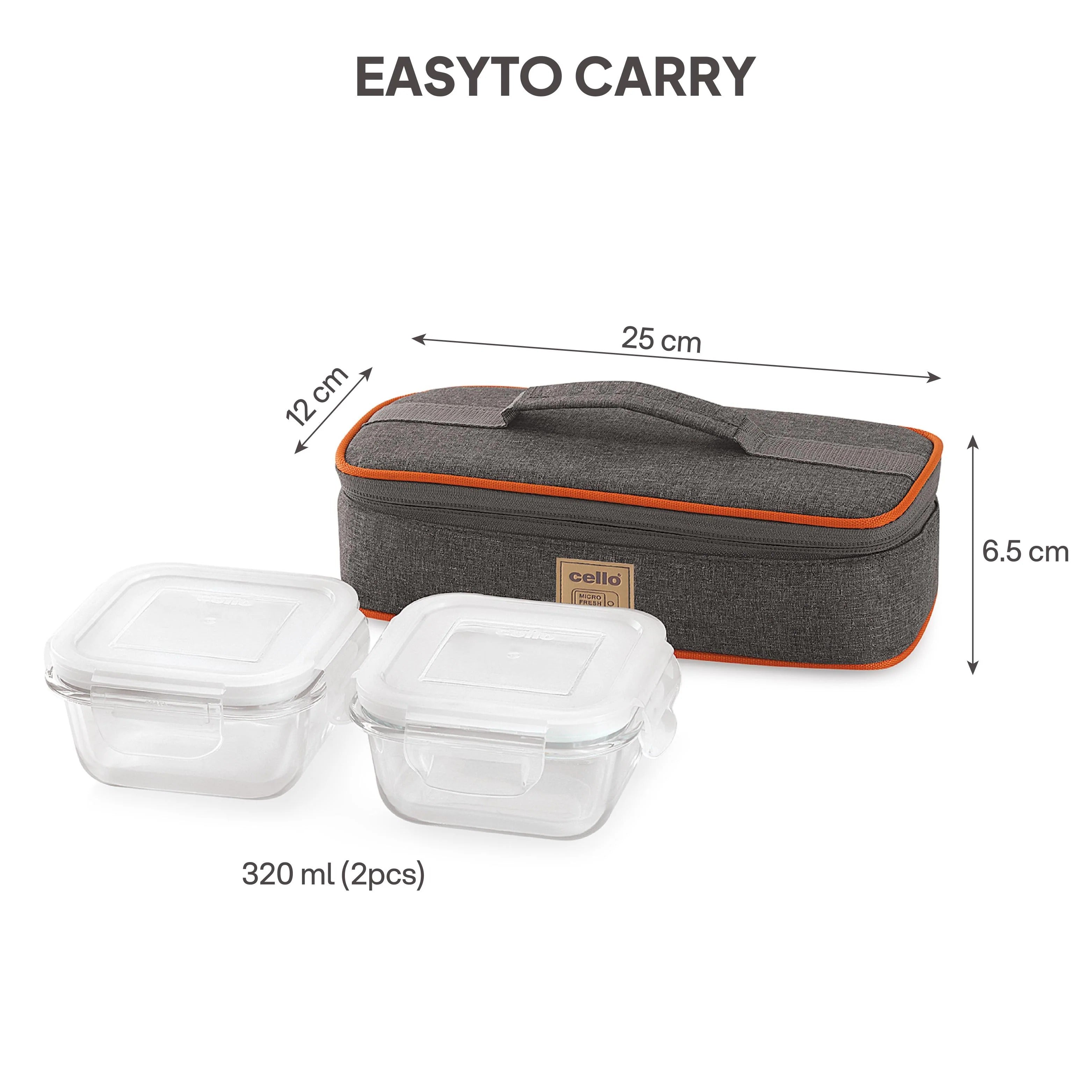Cello Royale Borosilicate Glass Lunch Box Horizontal Set of 3 with Jacket