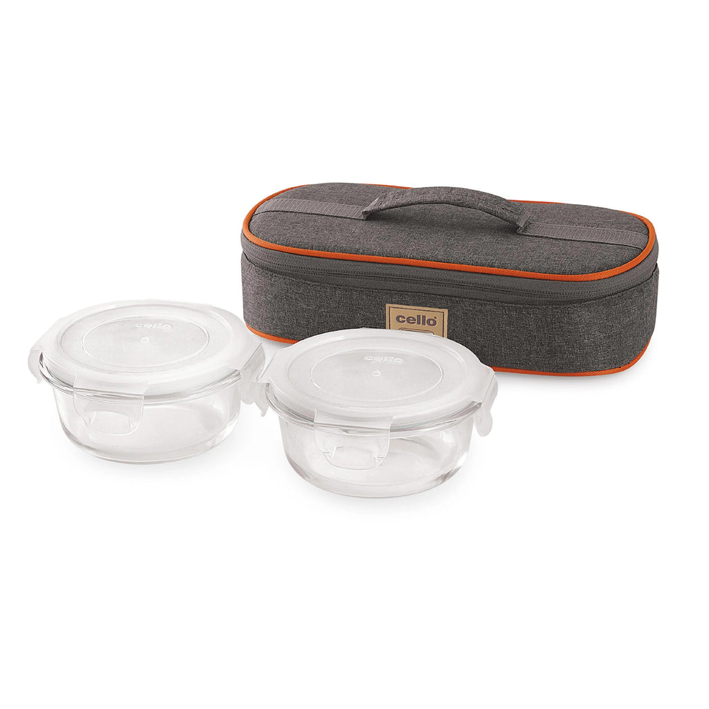 Cello Royale Borosilicate Glass Lunch Box Horizontal Set of 3 with Jacket