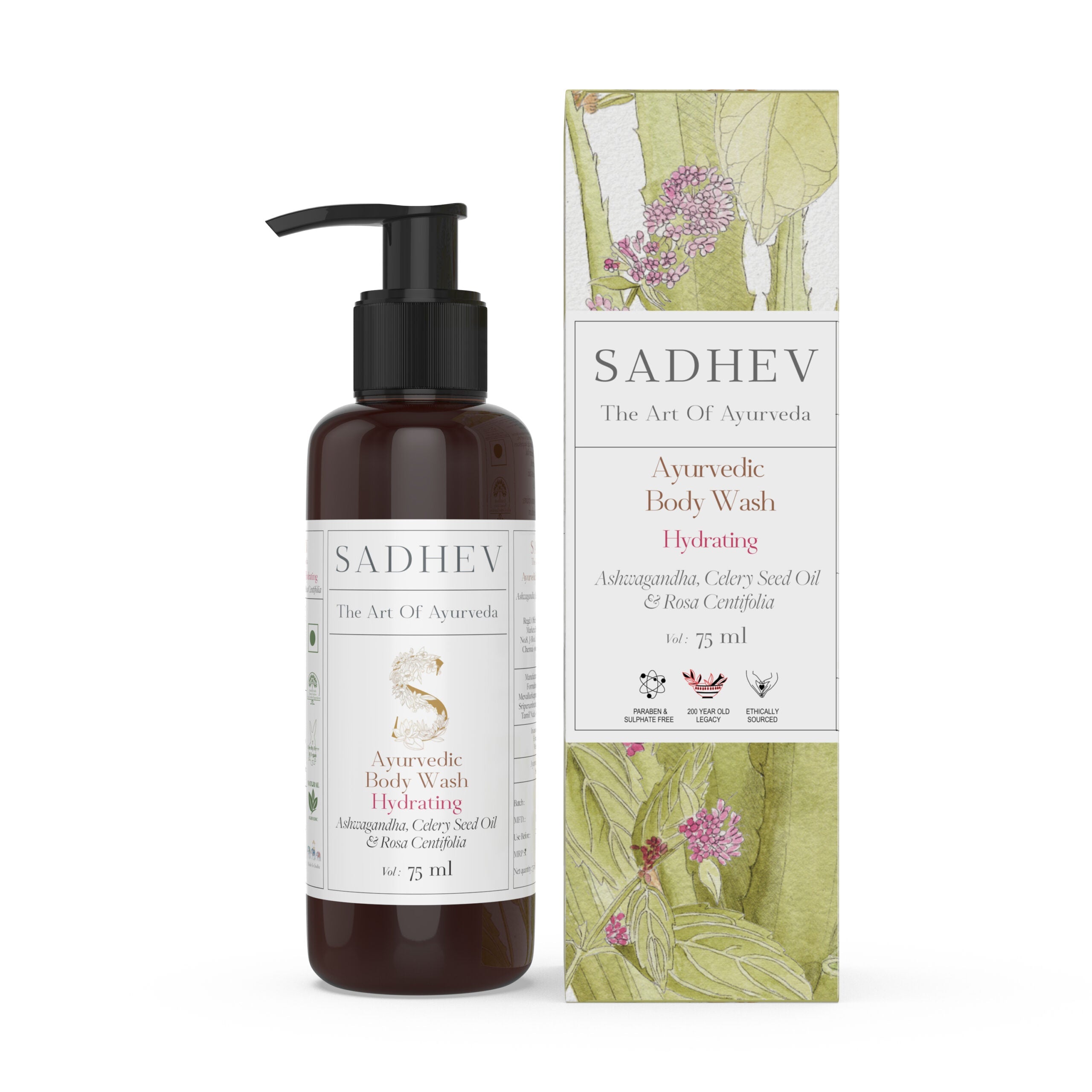 Sadhev Ayurvedic Body Wash Hydrating – Ashwagandha, Celery Seed Oil & Rosa Centifolia