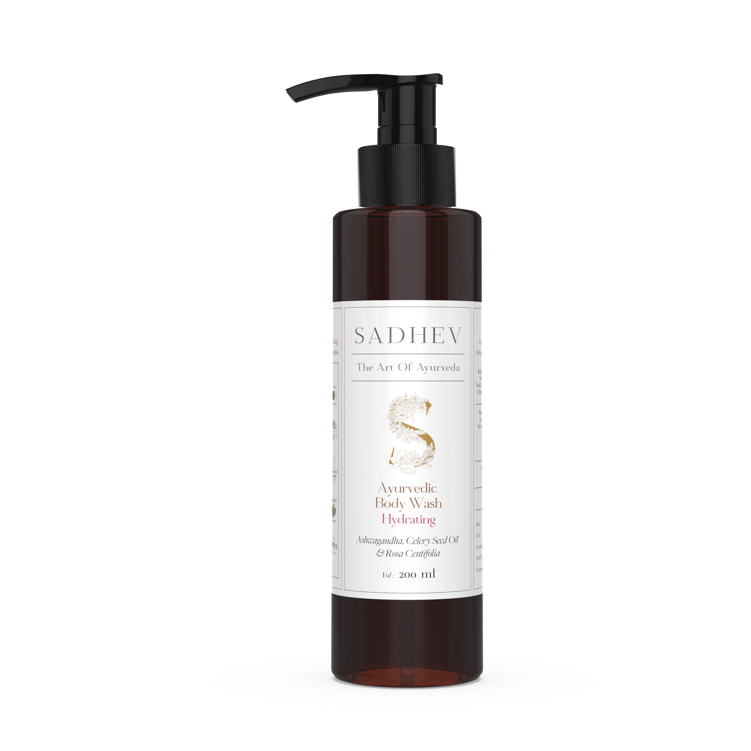 Sadhev Ayurvedic Body Wash Hydrating – Ashwagandha, Celery Seed Oil & Rosa Centifolia