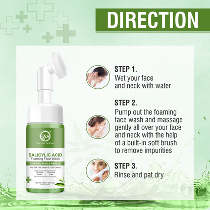 Nuerma Science Salicylic Acid Foaming Face Wash | Controls Acne & Pimples with Tea Tree, Neem & Tulsi Extract