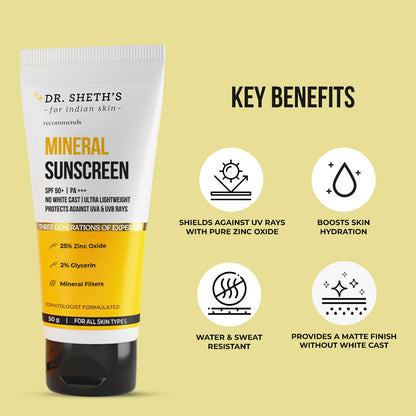 Dr. Sheth's Mineral Sunscreen  SPF 50  PA +++ - 50 gms