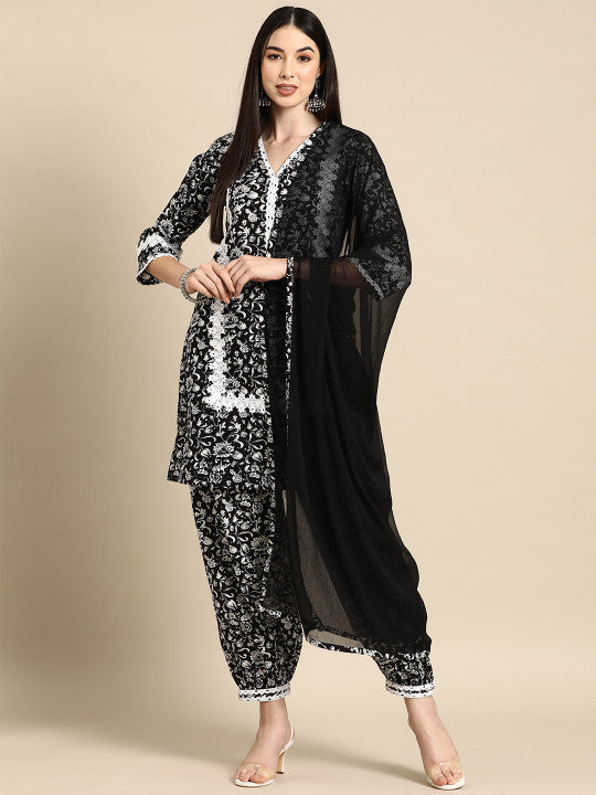 Anayna Floral Printed Pure Cotton Kurti With Dhoti Pants & Dupatta