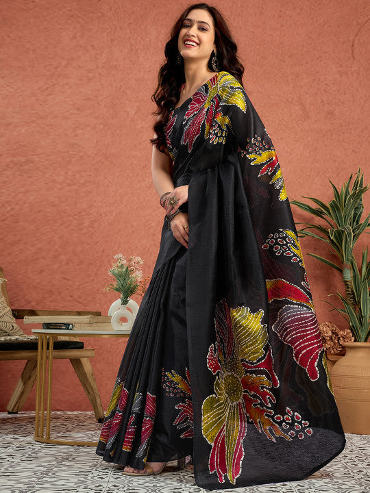 Sangria Floral Printed Tussar Saree