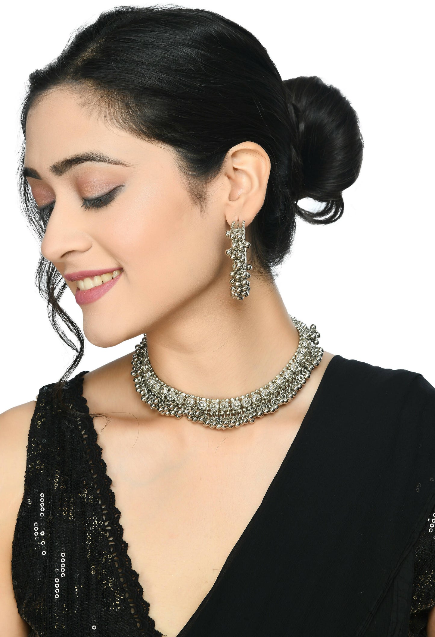 Mominos Fashion Johar Kamal Silver-Plated Brass Finish Ghungroo Work Choker For Women