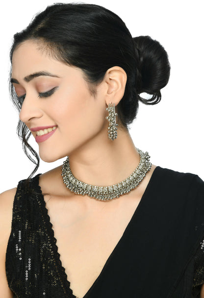 Mominos Fashion Johar Kamal Silver-Plated Brass Finish Ghungroo Work Choker For Women