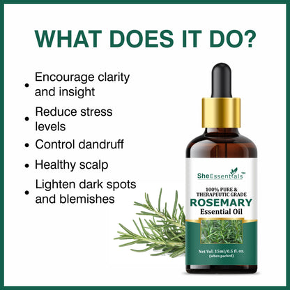 She Essentials Rosemary Essential Oil For Hair Growth & Longer Hair - 100% Pure & Natural