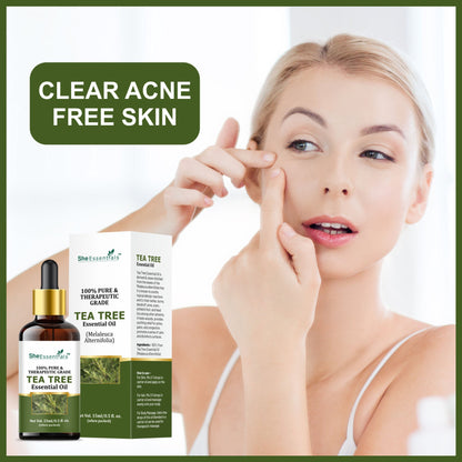 She Essentials Tea Tree Essential Oil For Active Acne & Pimples, Blemishes & Flakes, Organic & Pure