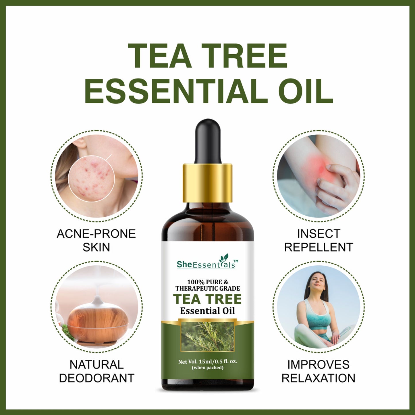 She Essentials Rose Oil & Tea Tree Essential Oil Combo - Hair & Skin