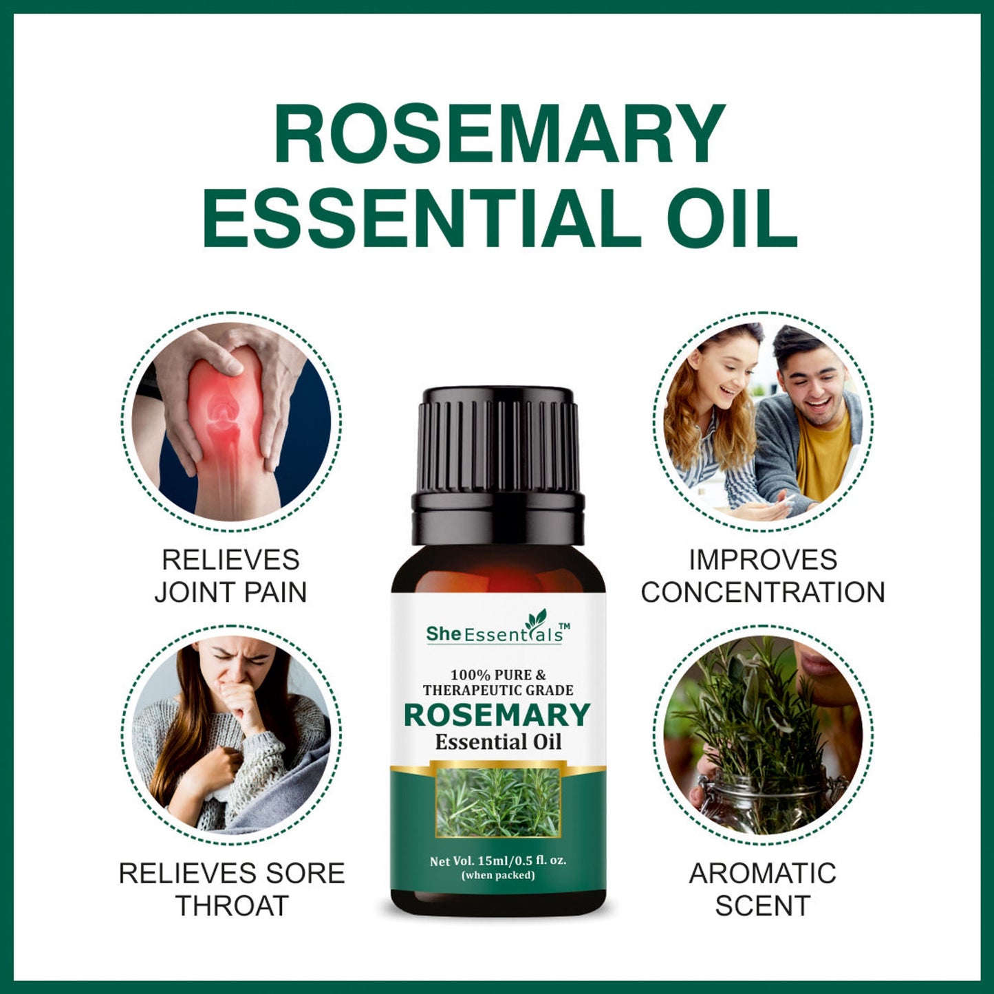 She Essentials Rosemary, Jojoba & Tea Tree Essential Oil For Hair Growth, Acne & Dandruff