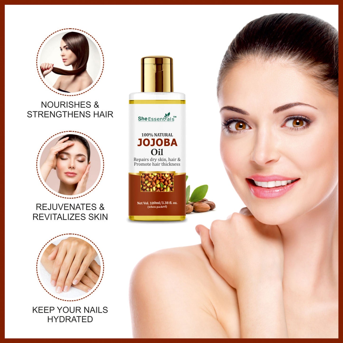 She Essentials Rosemary, Jojoba & Tea Tree Essential Oil For Hair Growth, Acne & Dandruff