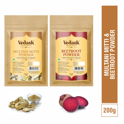 Vedask Organic Multani Mitti And Beetroot Powder Combo Pack